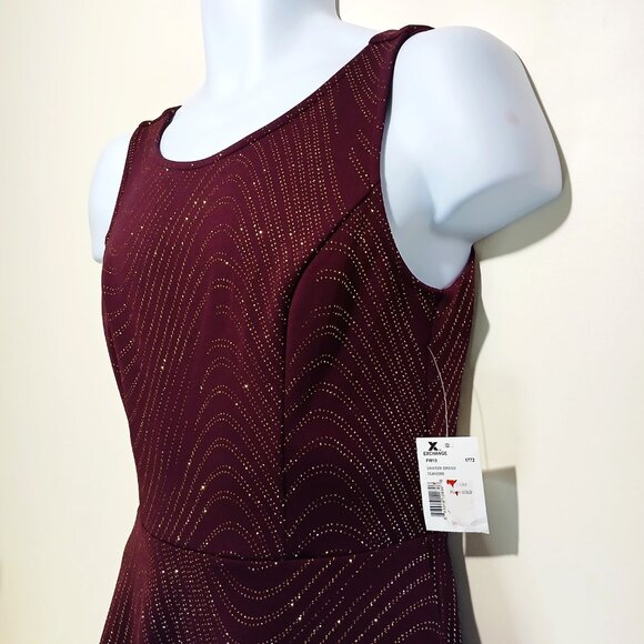 Bailey Blue Plum & Gold Sparkle A-Line Deep Back V-Neck Mini Skater Dress Size M - Picture 5 of 14